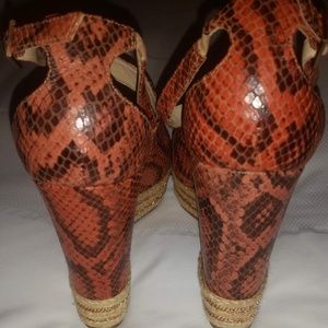 Brian Atwood Brown Snakeskin Wedge Heels